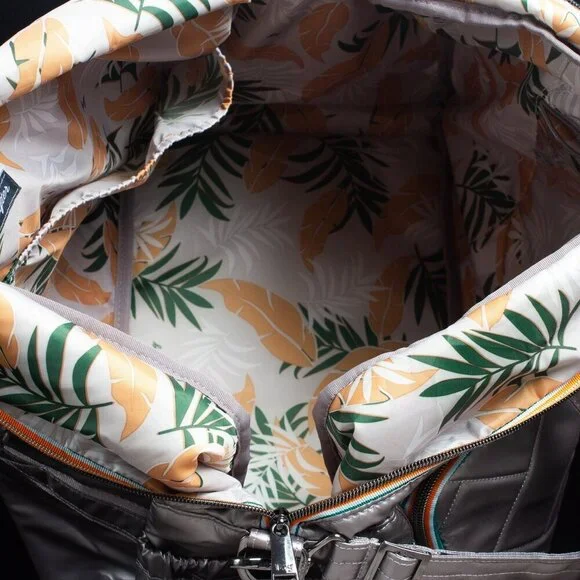 Lug Drifter Quilted Silver Tote Bag With Double Zipper Closure & Multi-Pockets - Picture 7 of 12